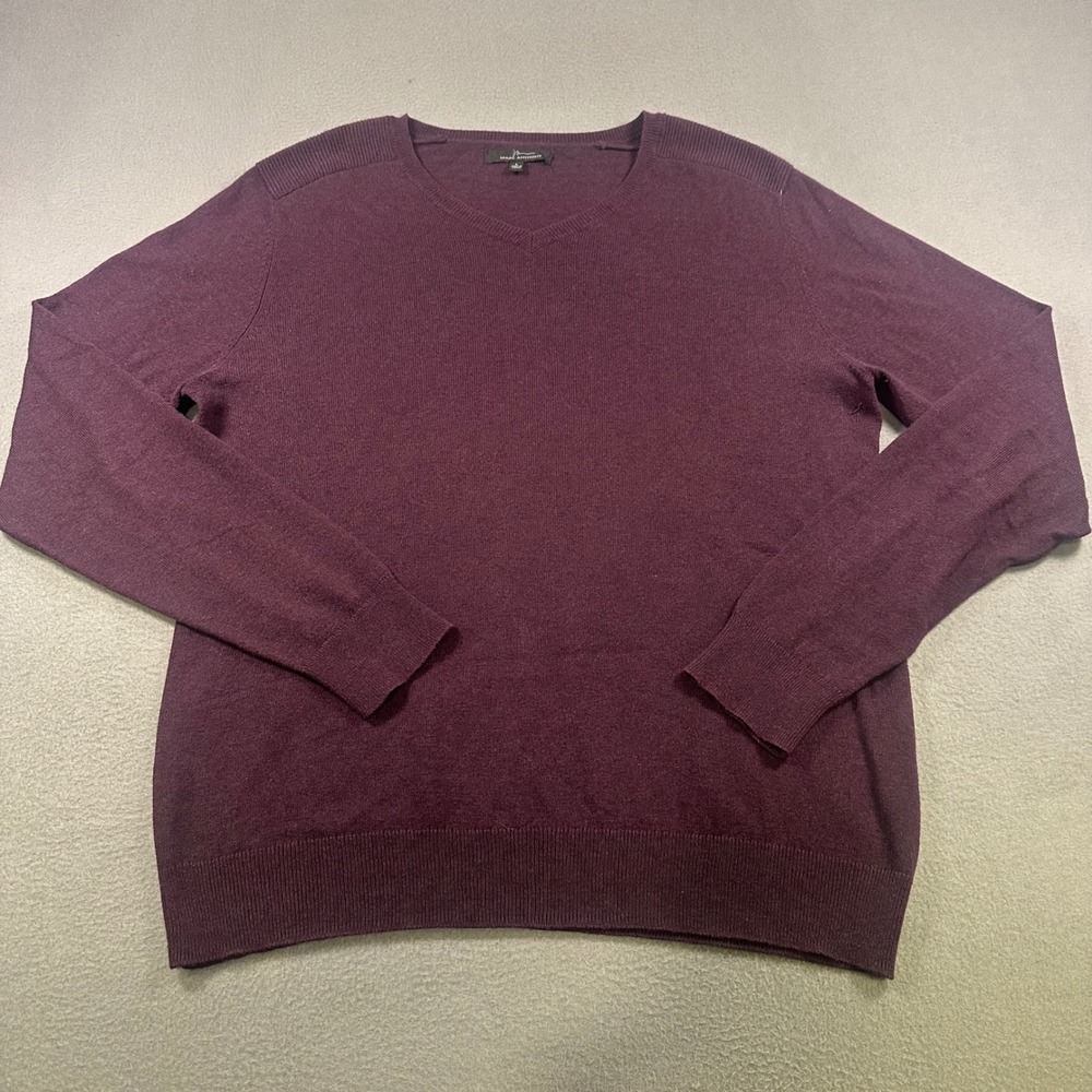Marc Anthony Mens Burgundy Cotton Cashmere V-Neck Sweater Large